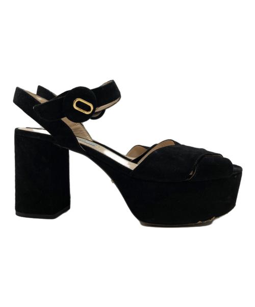 PRADA（プラダ）PRADA (プラダ) プラットフォームストラップヒールサンダル ブラック サイズ:38の古着・服飾アイテム