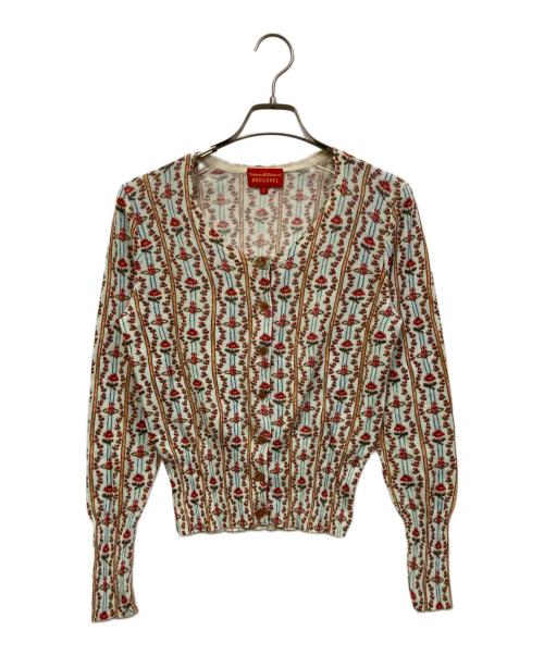 Vivienne Westwood（ヴィヴィアンウエストウッド）Vivienne Westwood (ヴィヴィアンウエストウッド) ローズパターンオーブボタンカーディガン ブルー×レッド サイズ:SIZE Mの古着・服飾アイテム