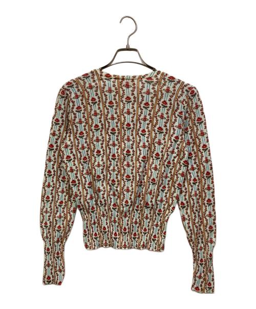 Vivienne Westwood（ヴィヴィアンウエストウッド）Vivienne Westwood (ヴィヴィアンウエストウッド) ローズパターンオーブボタンカーディガン ブルー×レッド サイズ:SIZE Mの古着・服飾アイテム