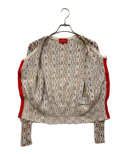 Vivienne Westwood（ヴィヴィアンウエストウッド）Vivienne Westwood (ヴィヴィアンウエストウッド) ローズパターンオーブボタンカーディガン ブルー×レッド サイズ:SIZE Mの古着・服飾アイテム