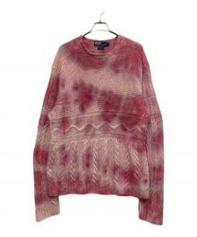 POLO RALPH LAUREN（ポロ・ラルフローレン）の古着「『HAND KNIT』90s タイダイケーブルリネンニット」｜ピンク
