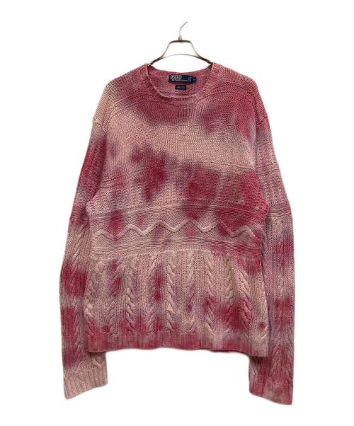 POLO RALPH LAUREN（ポロ・ラルフローレン）POLO RALPH LAUREN (ポロ・ラルフローレン) 『HAND KNIT』90s タイダイケーブルリネンニット ピンク サイズ:SIZE XLの古着・服飾アイテム