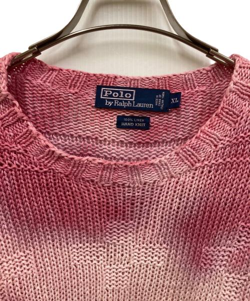 POLO RALPH LAUREN（ポロ・ラルフローレン）POLO RALPH LAUREN (ポロ・ラルフローレン) 『HAND KNIT』90s タイダイケーブルリネンニット ピンク サイズ:SIZE XLの古着・服飾アイテム