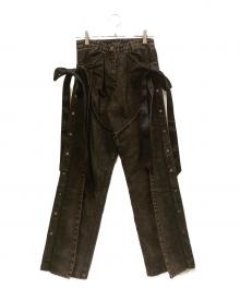 H&M×LORENA SARAVIA（エイチアンドエム）の古着「ブラウンフェードギミックデニムパンツ」｜ブラウン