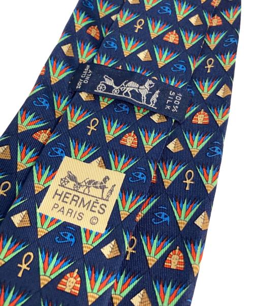 HERMES（エルメス）HERMES (エルメス) 総柄シルクネクタイ ネイビー サイズ:-の古着・服飾アイテム