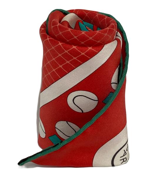 HERMES（エルメス）HERMES (エルメス) テニス柄プチカレ40 シルクスカーフ グリーン×レッドの古着・服飾アイテム