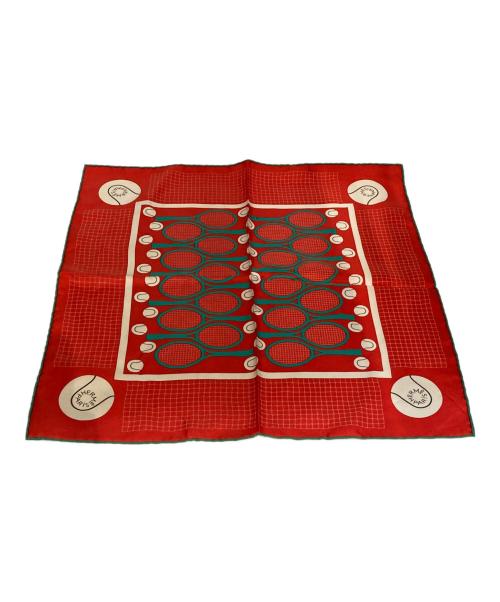 HERMES（エルメス）HERMES (エルメス) テニス柄プチカレ40 シルクスカーフ グリーン×レッドの古着・服飾アイテム