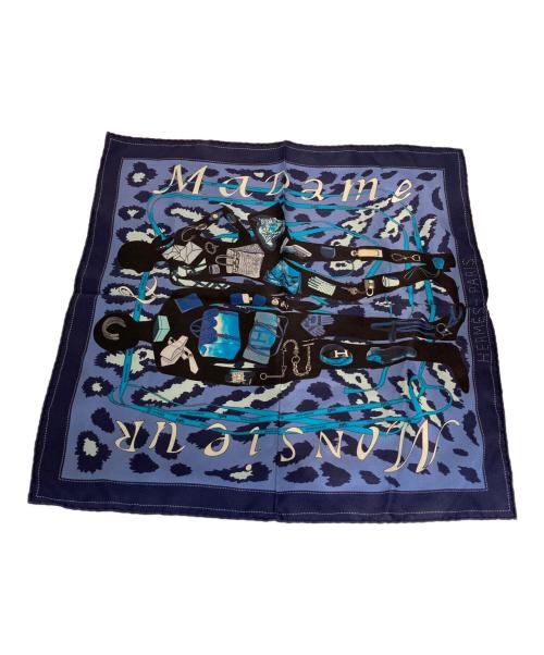 HERMES（エルメス）HERMES (エルメス) ムッシュ＆マダムカ柄/プチカレ40/シルクスカーフ ネイビーの古着・服飾アイテム
