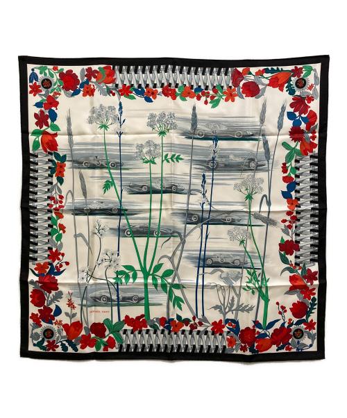 HERMES（エルメス）HERMES (エルメス) カレ90/LES BOLIDES/RACE CARS シルクスカーフ ホワイト×ブラックの古着・服飾アイテム