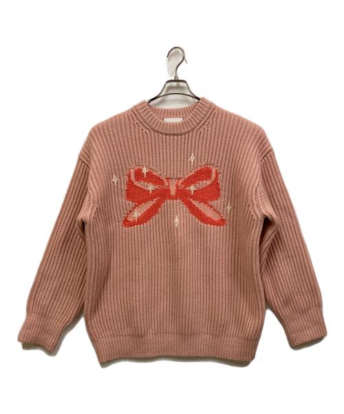 COACH（コーチ）COACH (コーチ) クルーネック ボウ セーター リサイクルウール ピンク サイズ:Sの古着・服飾アイテム