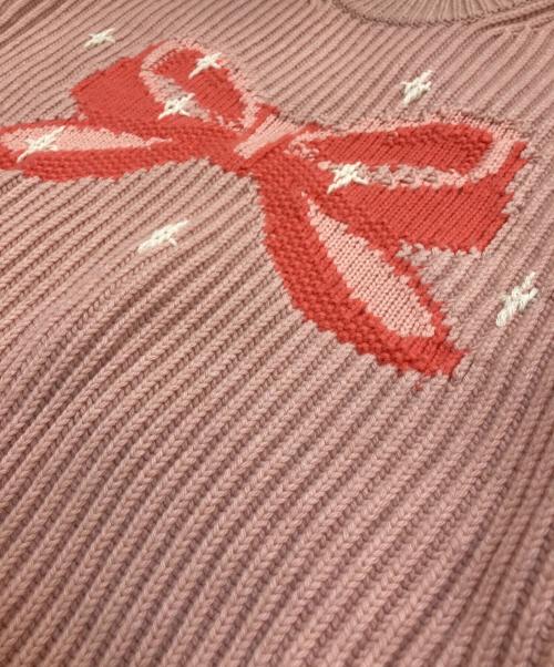 COACH（コーチ）COACH (コーチ) クルーネック ボウ セーター リサイクルウール ピンク サイズ:Sの古着・服飾アイテム