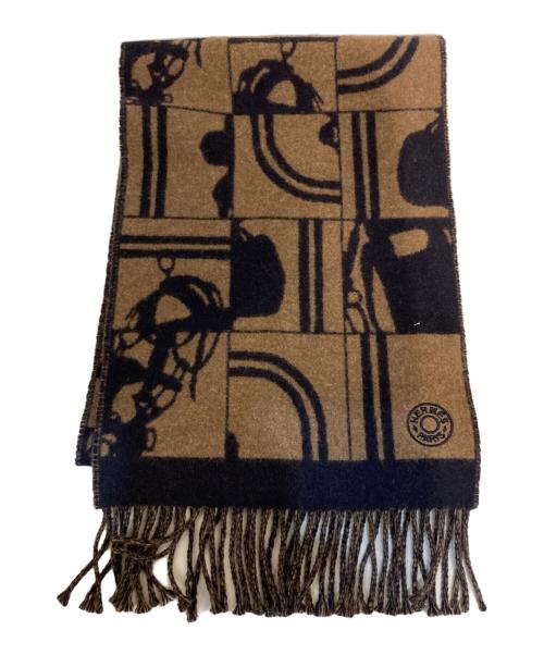 HERMES（エルメス）HERMES (エルメス) カシミヤマフラー/Ｈエコセ・レクトヴェルソ ブラウン×ネイビーの古着・服飾アイテム