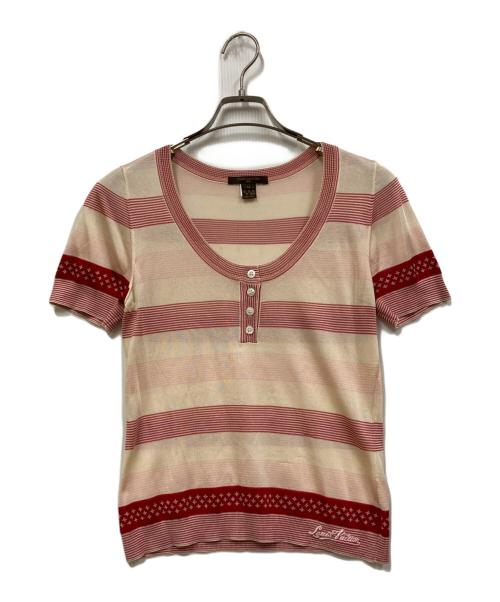LOUIS VUITTON（ルイ ヴィトン）LOUIS VUITTON (ルイ ヴィトン) S/S モノグラム・ボーダーニット ホワイト×レッド サイズ:Mの古着・服飾アイテム