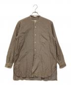 COMOLIコモリ）の古着「コットン・シルクドット柄バンドカラーシャツ」｜ベージュ×ブラック