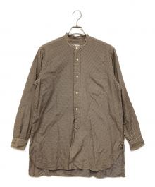 COMOLI（コモリ）の古着「コットン・シルクドット柄バンドカラーシャツ」｜ベージュ×ブラック