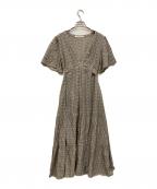 ne quittez pas×JOURNEE EN ROSEヌキテパ×ジュルネアンローズ）の古着「フロントタックフラワープリントワンピース」｜ホワイト×ブラック