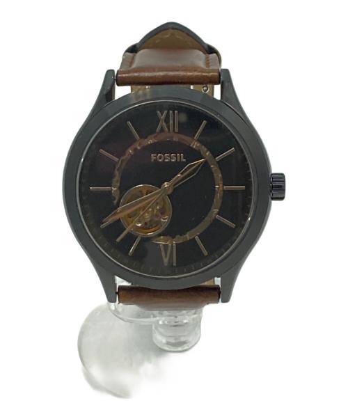 FOSSIL（フォッシル）FOSSIL (フォッシル) 機械式腕時計/アナログ レザー ブラック×ブラウンの古着・服飾アイテム