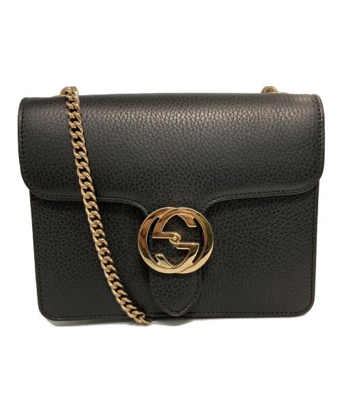 GUCCI（グッチ）GUCCI (グッチ) インターロッキングG チェーンショルダーバッグ ブラックの古着・服飾アイテム