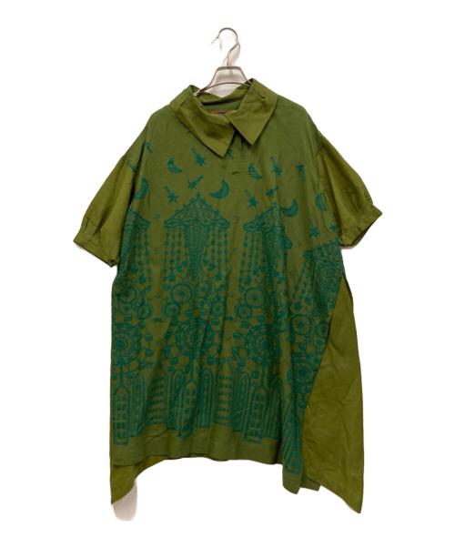 ann吉（アンキチ）ann吉 (アンキチ) 刺繍デザインブラウスワンピース グリーン サイズ:Mの古着・服飾アイテム