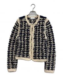 CLANE（クラネ）の古着「VINTAGE TAPE HAND KNIT CARDIGAN」｜ホワイト×ネイビー