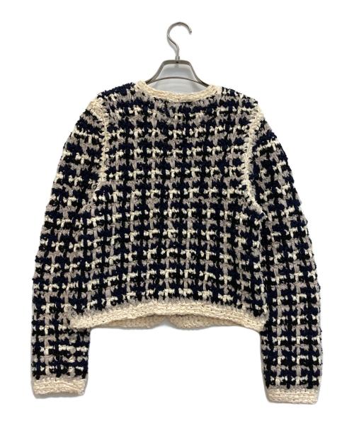 CLANE（クラネ）CLANE (クラネ) VINTAGE TAPE HAND KNIT CARDIGAN ホワイト×ネイビー サイズ:2の古着・服飾アイテム