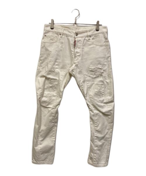 DSQUARED2（ディースクエアード）DSQUARED2 (ディースクエアード) TIDY BIKER JEAN ダメージデニムパンツ ホワイト サイズ:46の古着・服飾アイテム