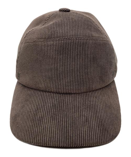 HERMES（エルメス）HERMES (エルメス) レザーパイピングコーデュロイキャップ ブラウンの古着・服飾アイテム