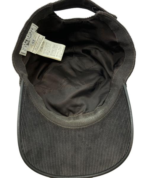 HERMES（エルメス）HERMES (エルメス) レザーパイピングコーデュロイキャップ ブラウンの古着・服飾アイテム