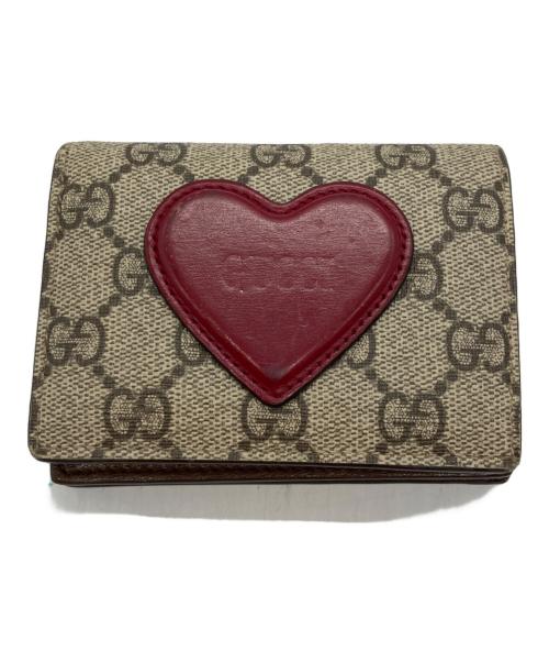 GUCCI（グッチ）GUCCI (グッチ) ハートモチーフGG柄コンパクトウォレット ブラウンの古着・服飾アイテム
