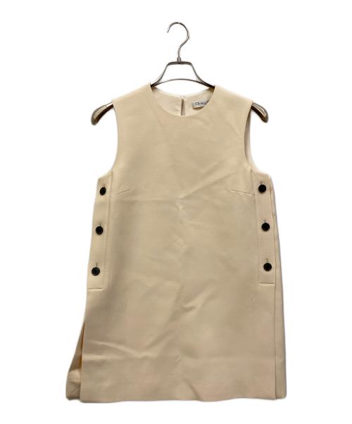 Christian Dior（クリスチャン ディオール）Christian Dior (クリスチャン ディオール) シルク混ウールノースリーブワンピース ベージュ サイズ:38の古着・服飾アイテム