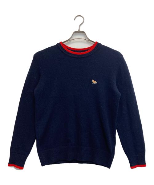 maison kitsune（メゾンキツネ）MAISON KITSUNE (メゾンキツネ) フォックスワッペンクルーネックニット ネイビー サイズ:XSの古着・服飾アイテム