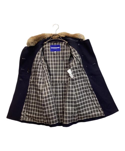 BURBERRY BLUE LABEL（バーバリー ブルー レーベル）BURBERRY BLUE LABEL (バーバリー ブルー レーベル) ラビットファー付きウールコート ネイビー サイズ:36の古着・服飾アイテム