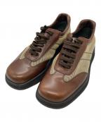 Salvatore Ferragamoサルヴァトーレ フェラガモ）の古着「レザー・キャンバススニーカー」｜ブラウン