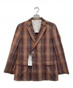 BEAMS PLUSビームスプラス）の古着「4ボタン イカット チェック ダブルブレステッド ジャケット」｜ブラウン