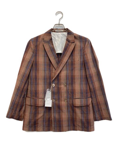BEAMS PLUS（ビームスプラス）BEAMS PLUS (ビームスプラス) 4ボタン イカット チェック ダブルブレステッド ジャケット ブラウン サイズ:S 未使用品の古着・服飾アイテム