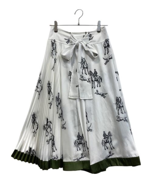 3.1 phillip lim（スリーワンフィリップリム）3.1 phillip lim (スリーワンフィリップリム) リボン付アニマルプリントスカート ホワイト×ブラックの古着・服飾アイテム