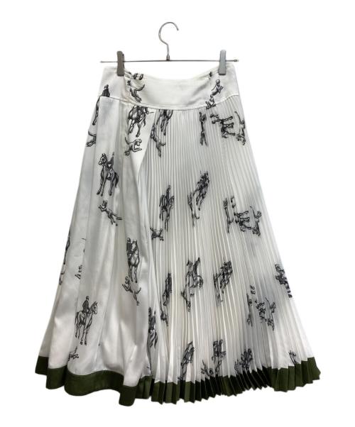 3.1 phillip lim（スリーワンフィリップリム）3.1 phillip lim (スリーワンフィリップリム) リボン付アニマルプリントスカート ホワイト×ブラックの古着・服飾アイテム