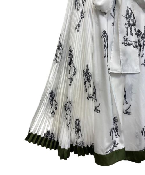 3.1 phillip lim（スリーワンフィリップリム）3.1 phillip lim (スリーワンフィリップリム) リボン付アニマルプリントスカート ホワイト×ブラックの古着・服飾アイテム