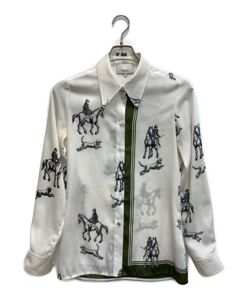 3.1 phillip lim（スリーワンフィリップリム）3.1 phillip lim (スリーワンフィリップリム) ホースプリントブラウス ホワイト×ブラックの古着・服飾アイテム