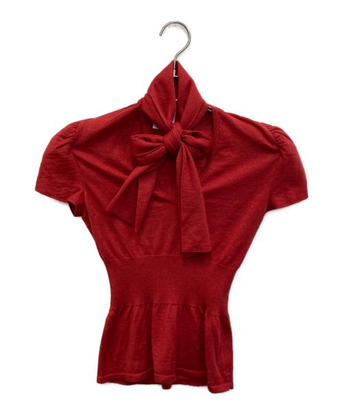 CHANEL（シャネル）CHANEL (シャネル) カシミヤシルク S/S ボウタイニット レッド サイズ:34の古着・服飾アイテム
