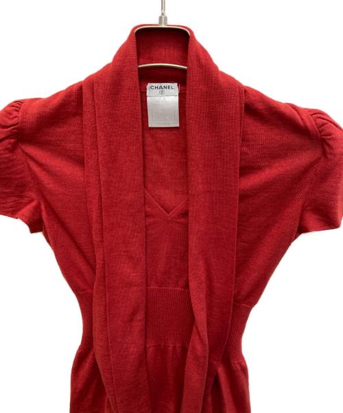 CHANEL（シャネル）CHANEL (シャネル) カシミヤシルク S/S ボウタイニット レッド サイズ:34の古着・服飾アイテム