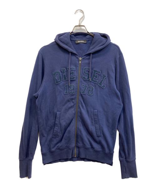 DIESEL（ディーゼル）DIESEL (ディーゼル) ダメージロゴジップパーカー ネイビー サイズ:Mの古着・服飾アイテム