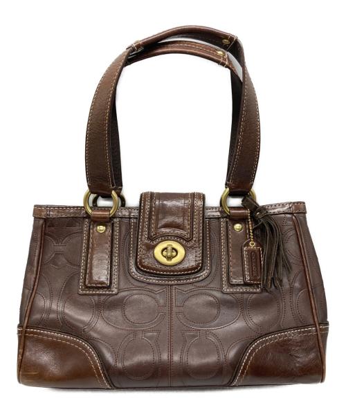 COACH（コーチ）COACH (コーチ) ハンプトン シグネチャーハンドバッグ ブラウンの古着・服飾アイテム