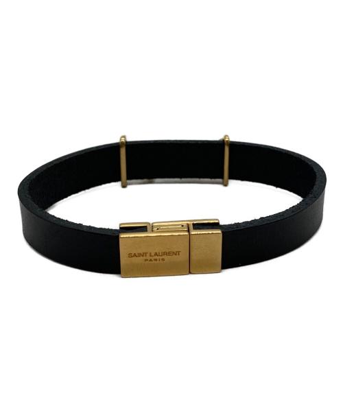 Saint Laurent Paris（サンローランパリ）Saint Laurent Paris (サンローランパリ) オピウムロゴレザーブレスレット ブラック×ゴールドの古着・服飾アイテム