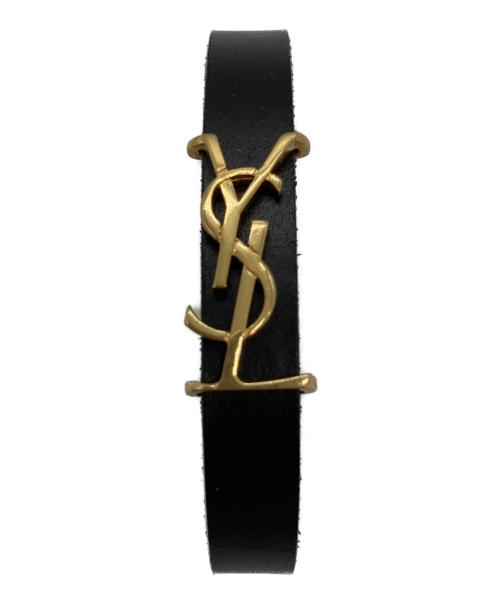 Saint Laurent Paris（サンローランパリ）Saint Laurent Paris (サンローランパリ) オピウムロゴレザーブレスレット ブラック×ゴールドの古着・服飾アイテム