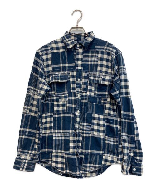 POLO RALPH LAUREN（ポロ・ラルフローレン）POLO RALPH LAUREN (ポロ・ラルフローレン) クラシックフィットパッチワークワークシャツ ネイビー×ホワイト サイズ:xsの古着・服飾アイテム