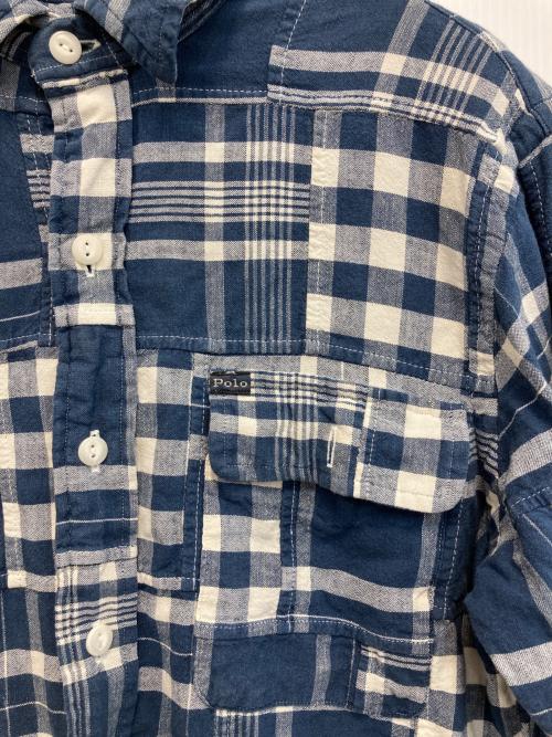 POLO RALPH LAUREN（ポロ・ラルフローレン）POLO RALPH LAUREN (ポロ・ラルフローレン) クラシックフィットパッチワークワークシャツ ネイビー×ホワイト サイズ:xsの古着・服飾アイテム