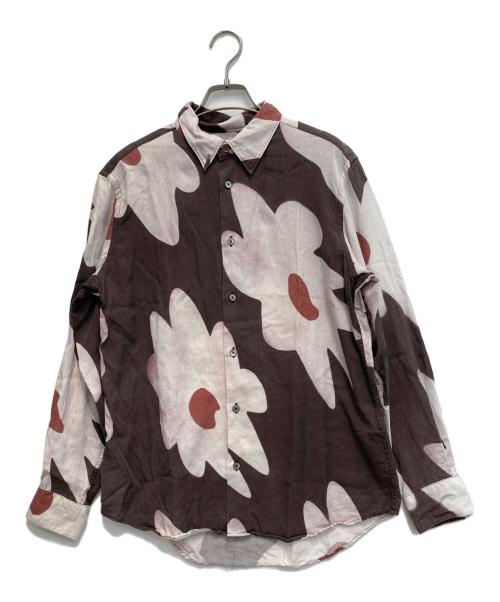 PAUL SMITH（ポールスミス）PAUL SMITH (ポールスミス) Flower print cellulose L/S shirt ブラウン×ピンク サイズ:Mの古着・服飾アイテム