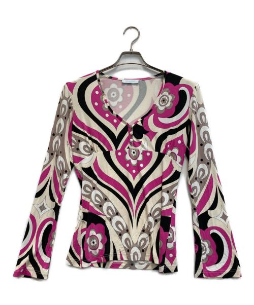 Emilio Pucci（エミリオ プッチ）Emilio Pucci (エミリオ プッチ) 総柄カットソー ベージュ×ピンク サイズ:Lの古着・服飾アイテム