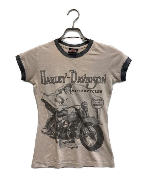 HARLEY-DAVIDSON（ハーレーダビッドソン）HARLEY-DAVIDSON (ハーレーダビッドソン) 00s ピンナップガールリンガーTシャツ ベージュ サイズ:Mの古着・服飾アイテム